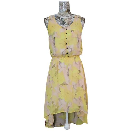 Flowy Pale Yellow and Pink Hi Lo Hem Dress - Picture 11 of 11